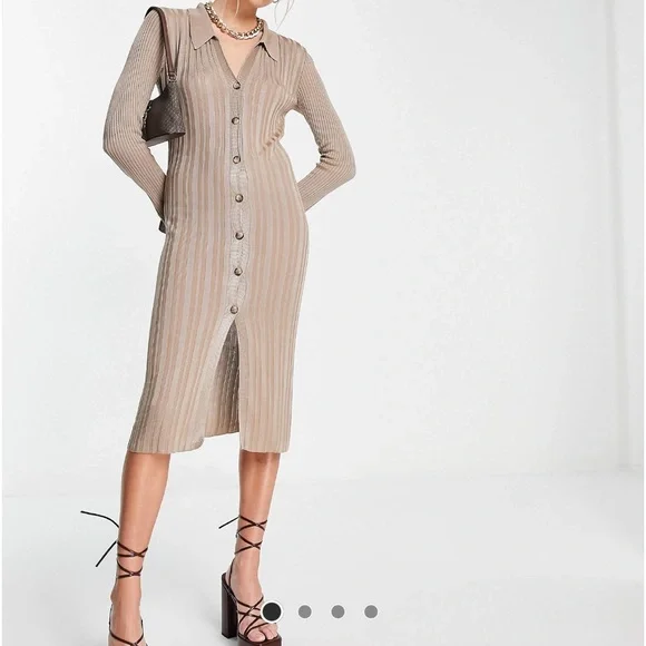 River Island | Dresses | River Island Button Polo Dress Knit Midi Dress  Size 6 | Poshmark